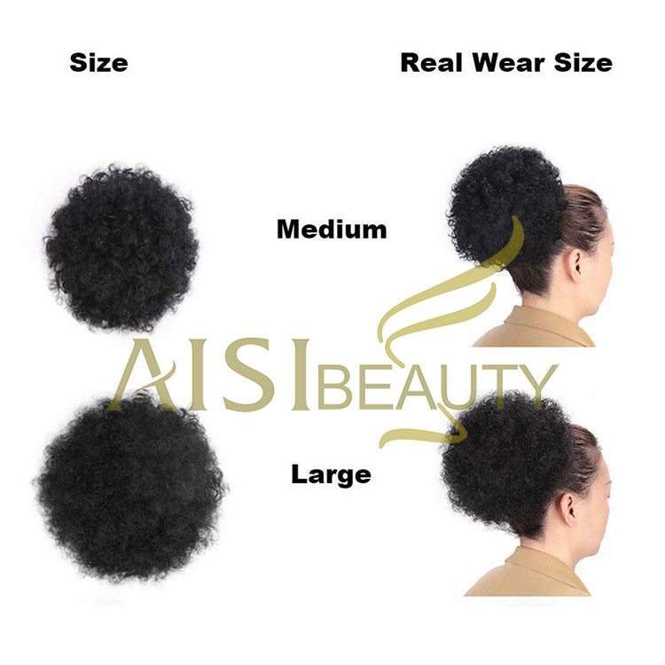 Aisi Beauty Multi Color Top Quality Wholesale Cheap Afro Puff Chignon Hairpiece Extension Messy Donut Fluffy Curly Afro Hair Bun