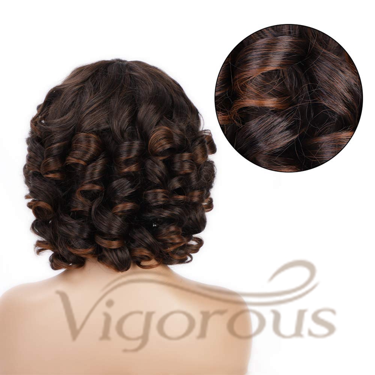 Vigorous Cheap Price Shoulder Length Mixed Brown Bob High Temperature Fiber Super Wave For Black Women Synthetic Hair Wigs