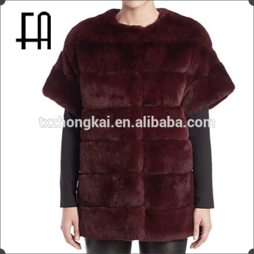 Factory direct wholesale short sleeve round neck rex rabbit fur jacket