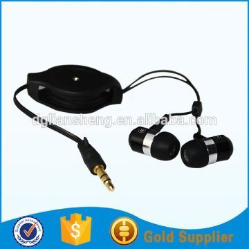 MP3 China wholesale retractable in-ear metal earphone, hot China factory retractable metal earphone for export