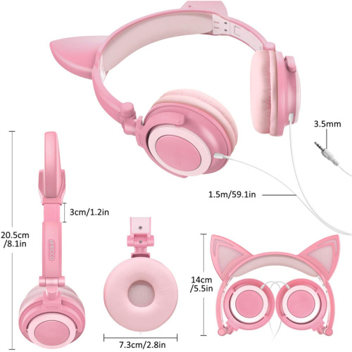 Glowing Lights Wired Cat Ear Headphones for Kids