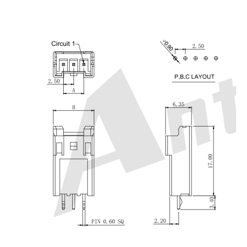 Serie de conector de tipo de caja de 2,50 mm Pitch 180 ° High Box