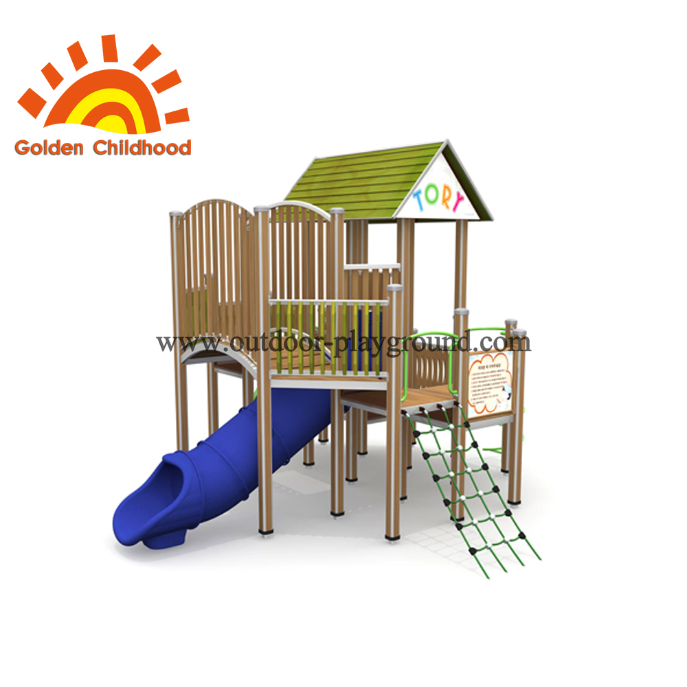 Wooden Backyard Playground Playhouse With Tube For Sale