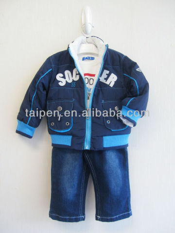 Fashion 100% Cotton Baby Boys 3 Pcs Sett Boys Clothing Set Jacket Jean Pant