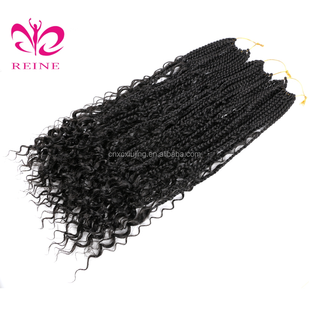 REINE 22 inch  Box Braids With Curls End Black Ombre Brown Synthetic Crochet Synthetic Braided Hair Extensions For Woman