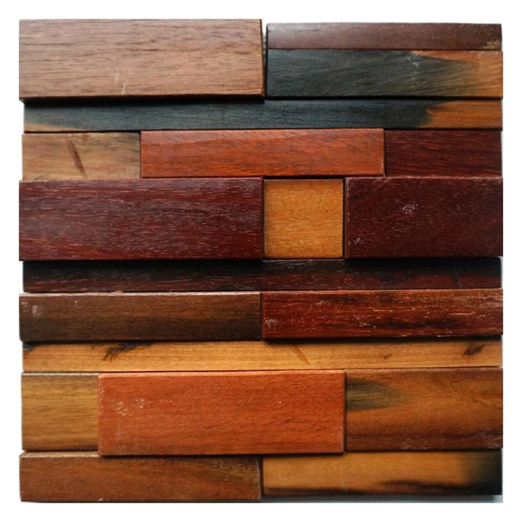 Natural Irregular Solid Wood 3D Backsplash Wood Mosaic Wall Tiles Designs