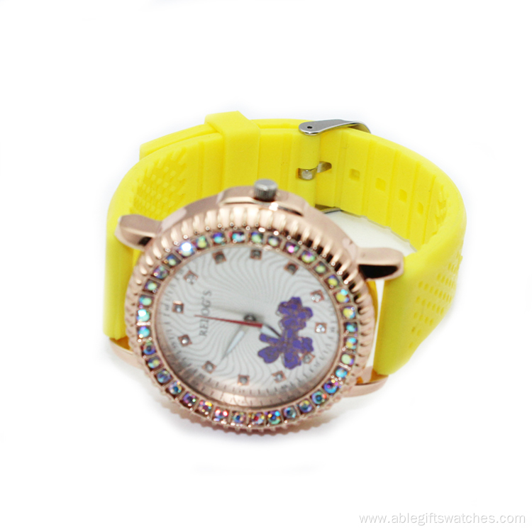 fashion ladies rose gold diamond watch