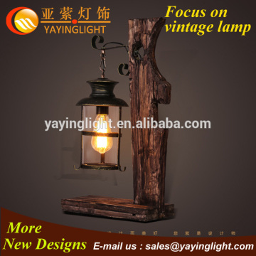 Vintage design wood base table Lamp, Edison bulb latern table Lamps Desk Lamp, wrought iron wood table lamp