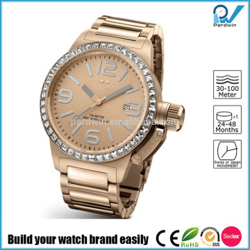 Build your watch brand easily stainless steel diamond watch quartz watch big case diamond