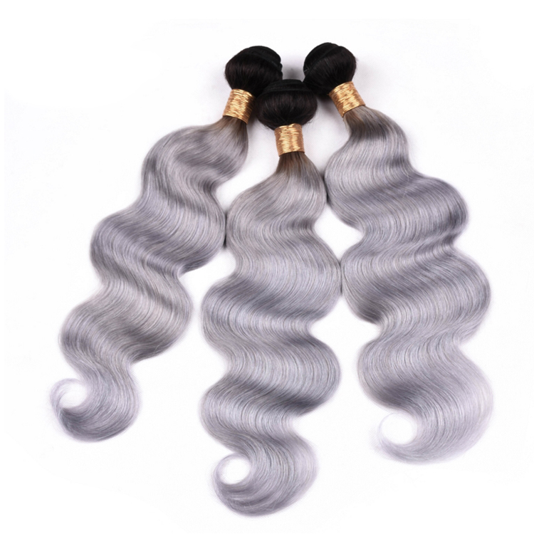 Wholesale Ombre Platinum Silver Grey Color Human Hair Weave Bundles With Closure, Natural Virgin Grey Remy Brazilian Hair Weft
