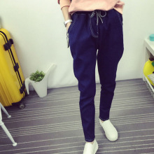YJB33 spring 2016 latest jeans tops girls casual elastic waist strap loose jeans pants pentwholesale price