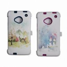 Mobile phone hot transferred image on PC+silicone cases for HTC ONE M7, lovely image/beautiful style
