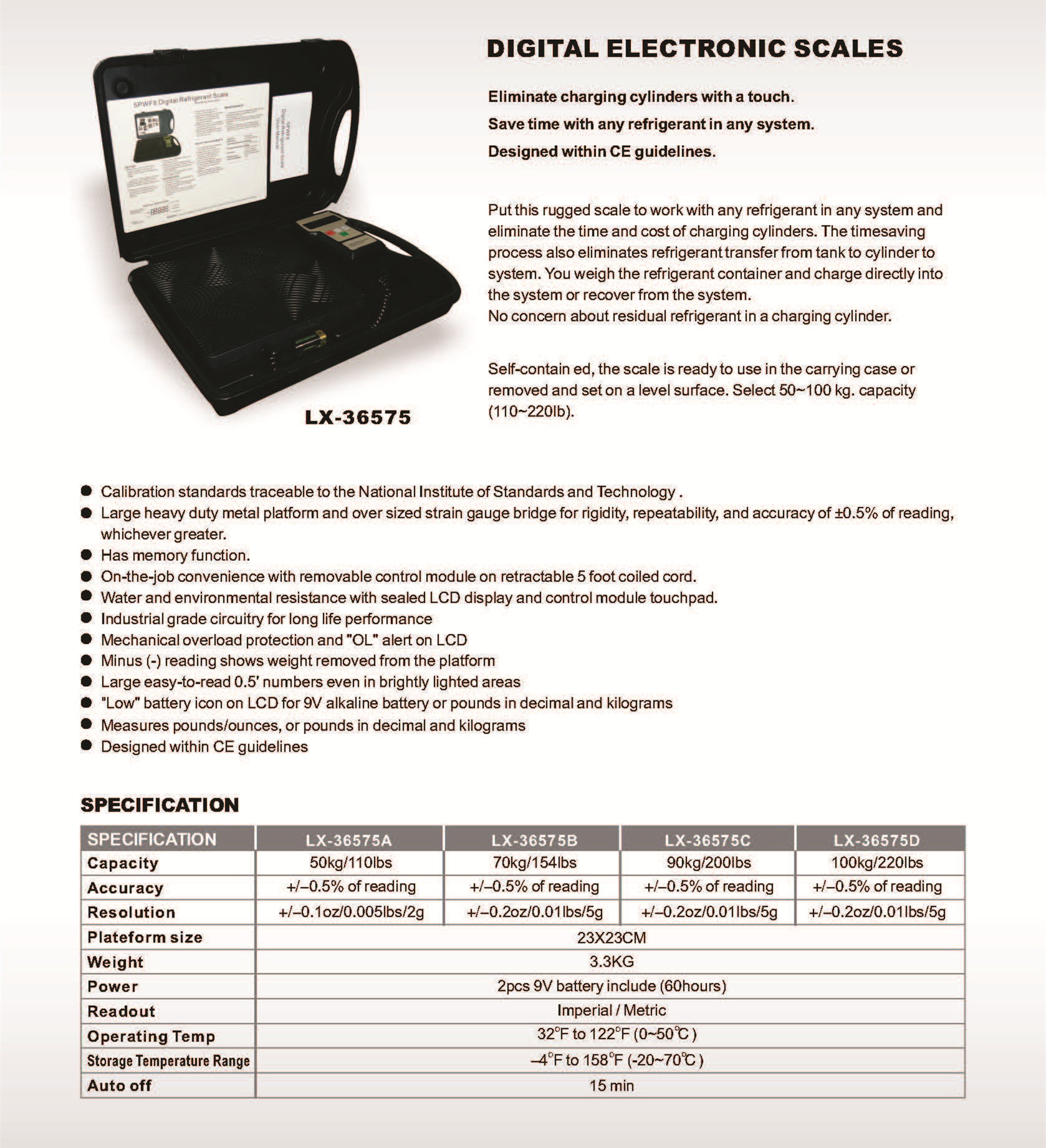 50kgs Electronic refrigerant charging scale