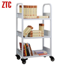 Three layers book cart,library book cart with 3 flat shelves