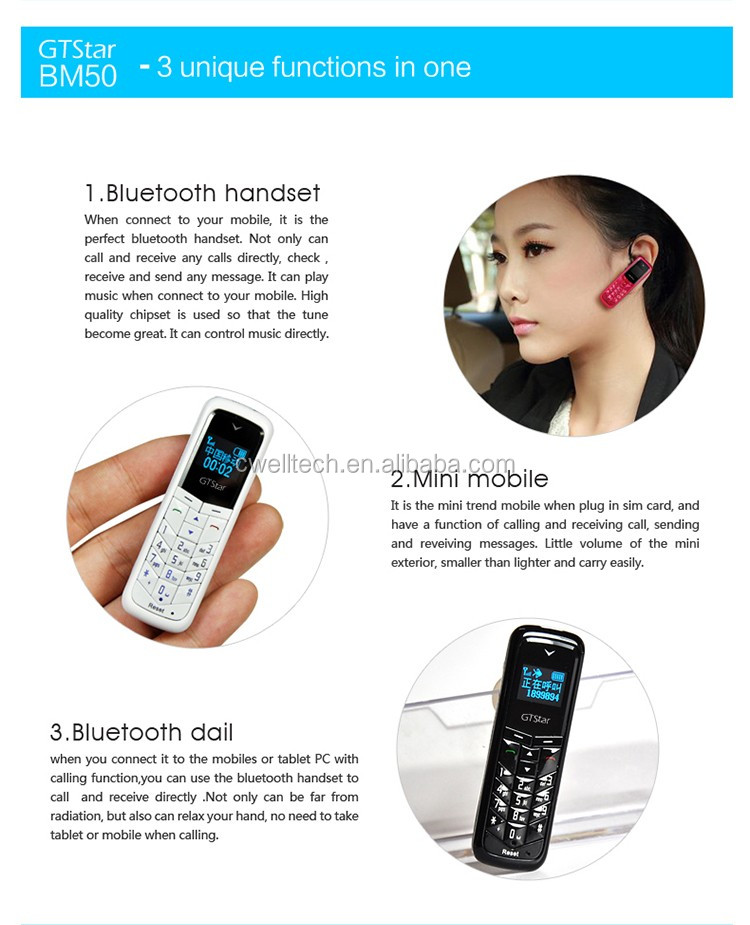 Super Mini Size GTstar BM50 Quad Band GSM 0.66 Inch OLED Screen Mini cell phone