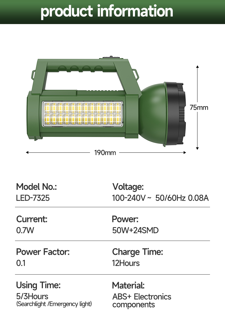 Portable LED Rechargeable Searchlight with SMD Side Light-7325-detail-8 Portable LED Rechargeable Searchlight with SMD Side Light-7325-detail-8