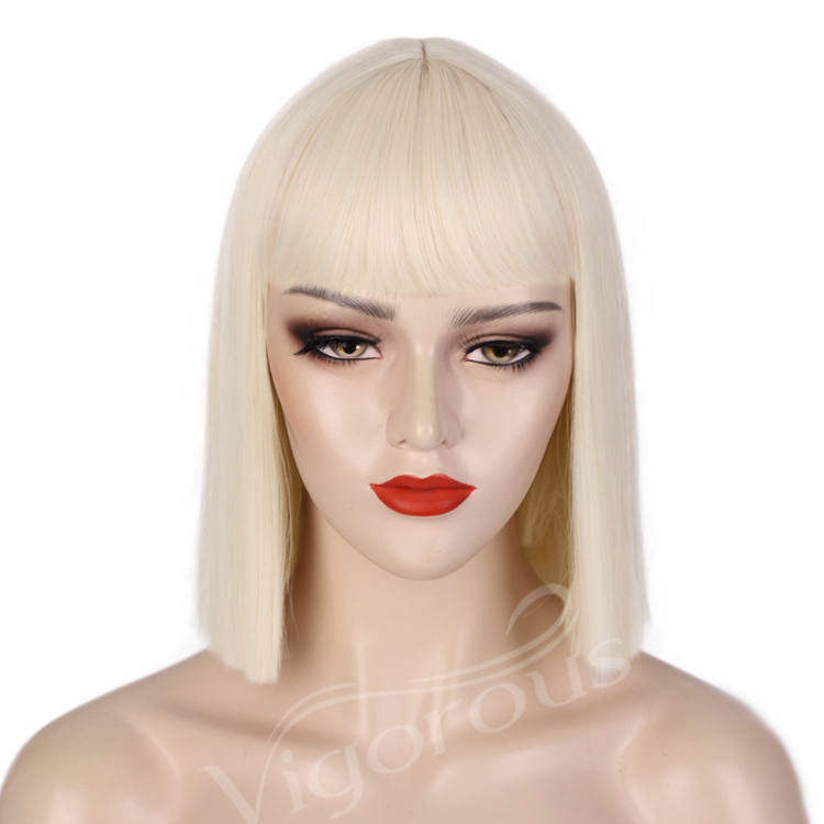 Vigorous Short Bob Straight Wig With Bangs for Black Women Synthetic Bob Wigs Blonde Wig for Party Daily Use Shoulder Length