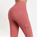 Damen gerippte Yogahosen Leggings mit Tasche