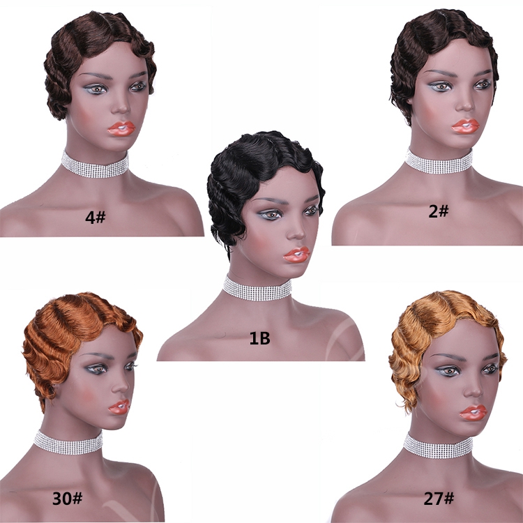 Vigorous Finger Wave Pixie Cut Good Quality Short Wave Bob For Woman Brazilian Brown Real Short Human Hair Wigs
