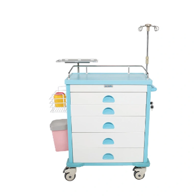 Hospital Emergence Treatment with IV Pole Nursing Equipment Trolley