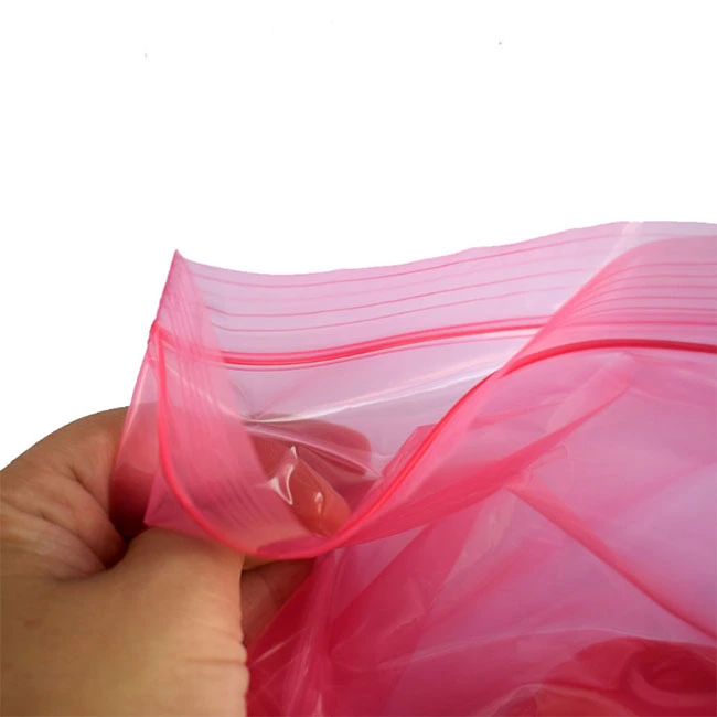 Customized Size Anti Static Pink PE Bags with Zipper for Packaging Electronics