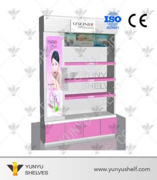 cosmetics display design corner wood showcase