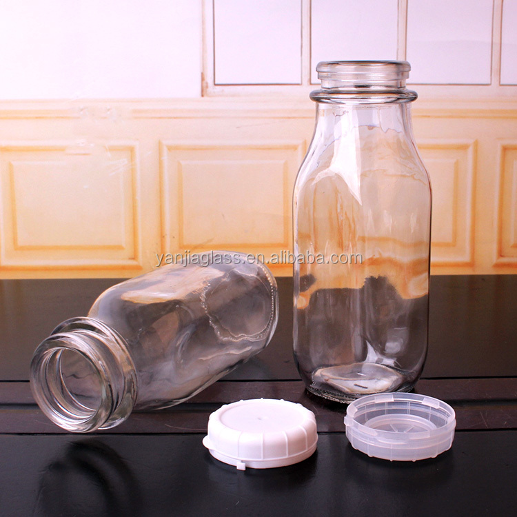 empty 1liter 1000ml clear square glass milk bottles for Storing Milk Juice Water with tamper proof lids