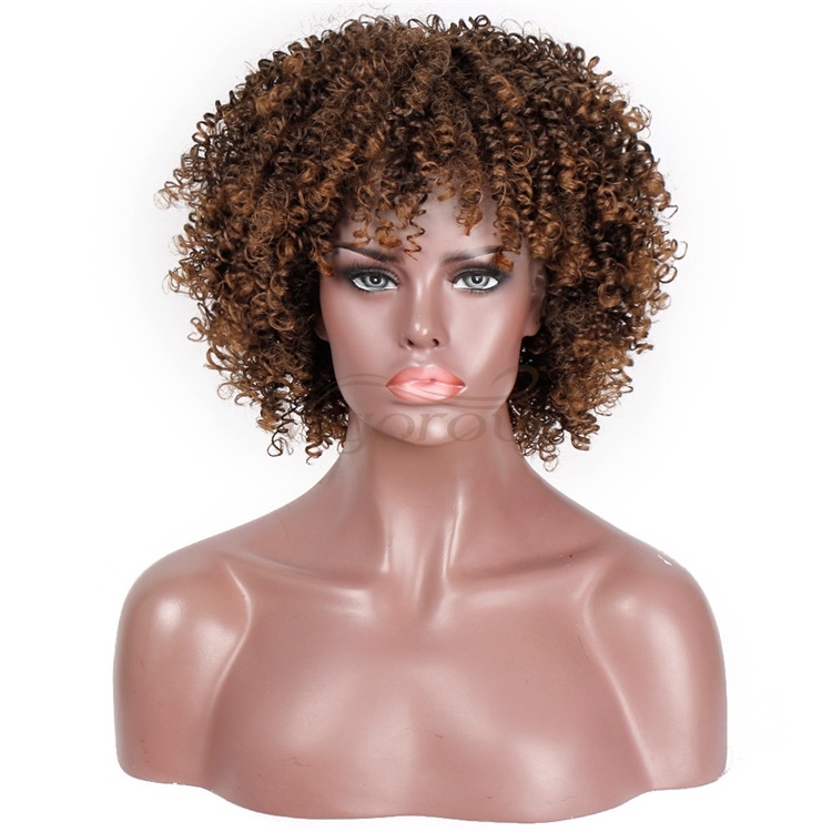 Vigorous Afro Wigs Brown Ombre Short Kinky Curly Synthetic Heat Resistant High Temperature Wigs For African Women