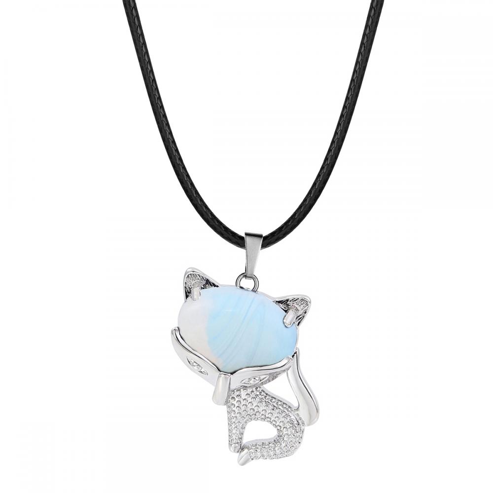 Opalite Luck Fox Collier For Women Men Healing Energy Crystal Amulet Animal Pendant Gemstone Jewelry Cadeaux