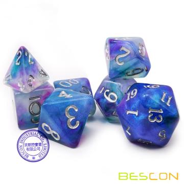 Juego de dados de piedra mágica de Bescon, juego de dados de RPG poliédrico de 7 piezas de ojos de dragón, juego de caja de lata