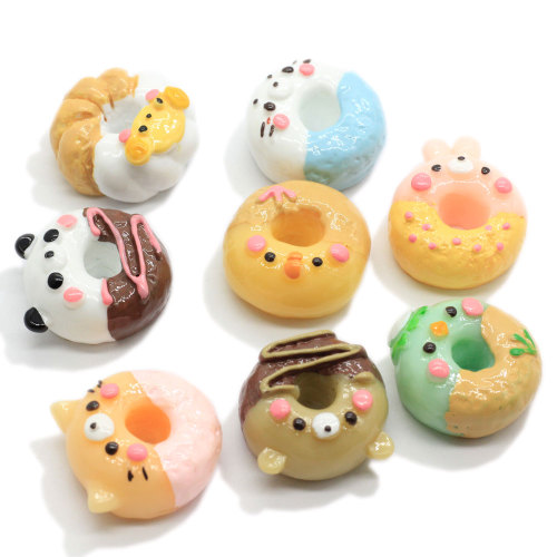 Mixed Styles Kawaii Animal Bread Shape Flatback Resin Simulation Hollow Donut Ornament Craft Window Display Photography Props