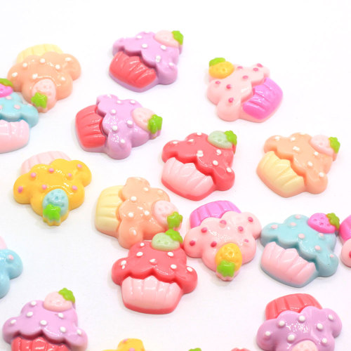 Hot Populaire 20 * 22 MM Hars Platte Cupcake Cabochons Plaksteen Hars Aardbei Cup Cakes Sweets Plat Kawaii Cupcake Craft