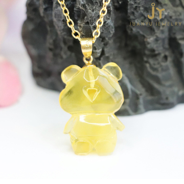 Natural Amber Pendants with 925 Sterling Silver Bears: Elegant Jewelry Stone Accessories