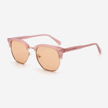 Square Acetate And Metal Combined Women's Sunglasses 23A8055