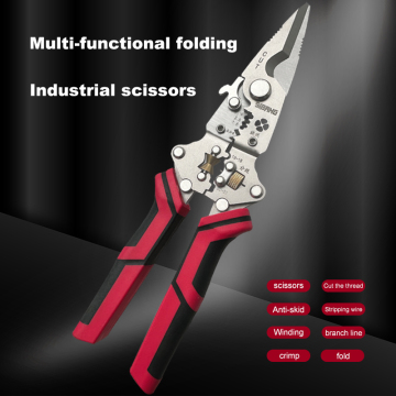 Foldable red and black industrial scissors