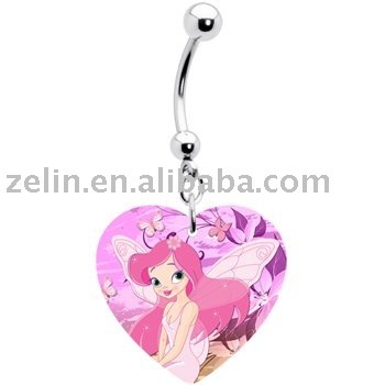 Heart pink butterfly fairy belly jewelry navel belly button body piercing jewelry