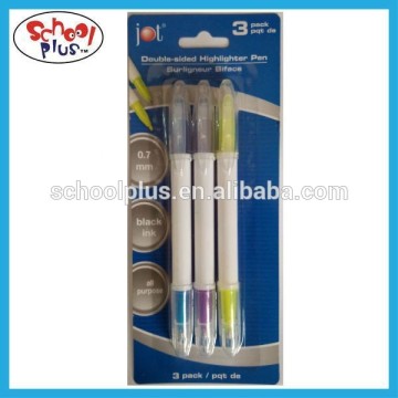 Double ballpoint pen with highlighter for school use