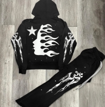 Y2K Hip Hop Style Plain Mens Hoodies and Tracksuit Set