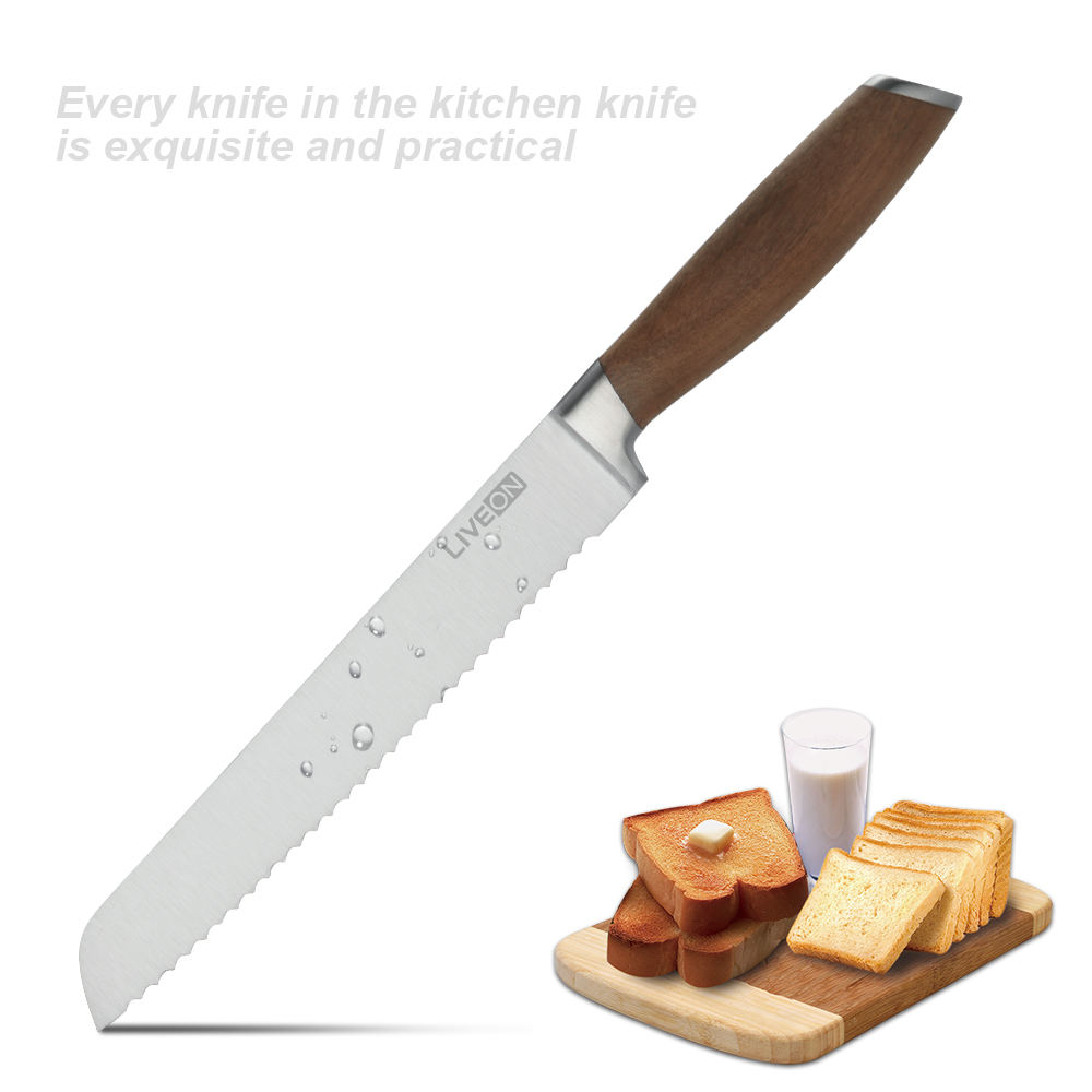 CUCHILLO PARA PAN DE 8 PULGADAS CON MANGO DE NOGAL