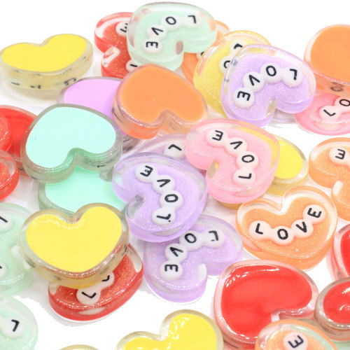 Resin Charms Hot Selling Newest Products Heart LOVE Theme Cute Colorful Resin Beads Flat Back Stickers for Craft DIY