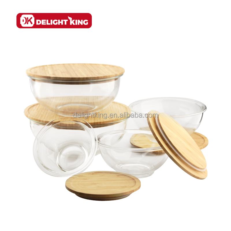 Bamboo Lid Glass Mixing Bowls Set