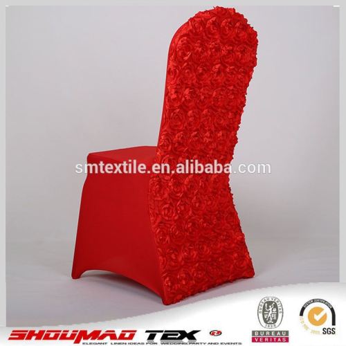 2015 spandex red satin fabric rosette chair covers