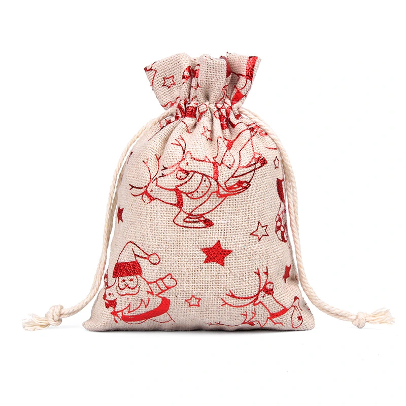 Christmas Linen Drawstring Bag Linen Cosmetic Bag Small Jute Bag for Cosmetic/Jewelry Gift