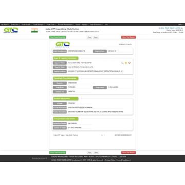 Datos aduaneros de importación de tubos de aluminio-India