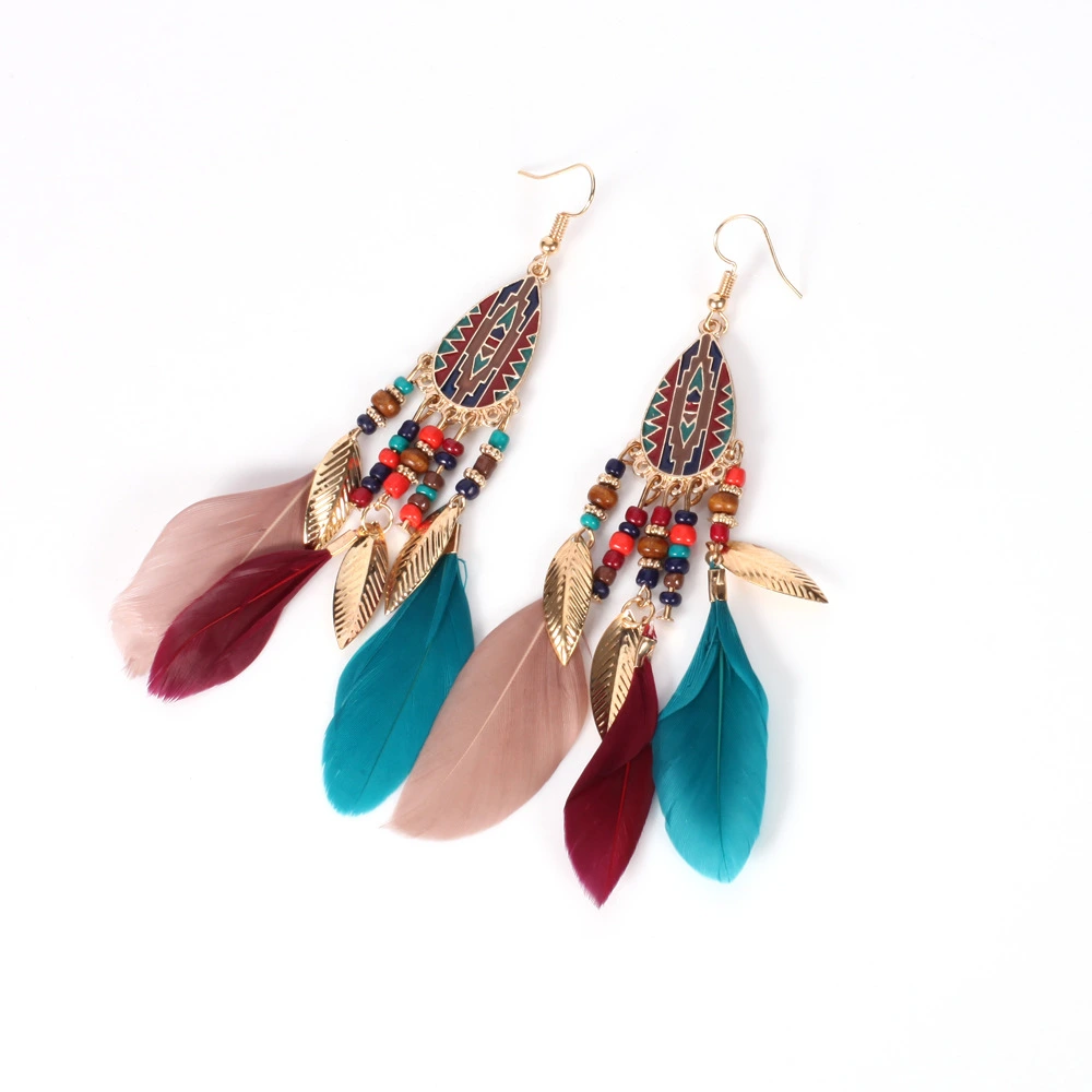 Leaf Pendant Feather Earrings