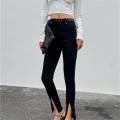 Slim-Fit Slit Trousers Women's High-Waisted Trousers