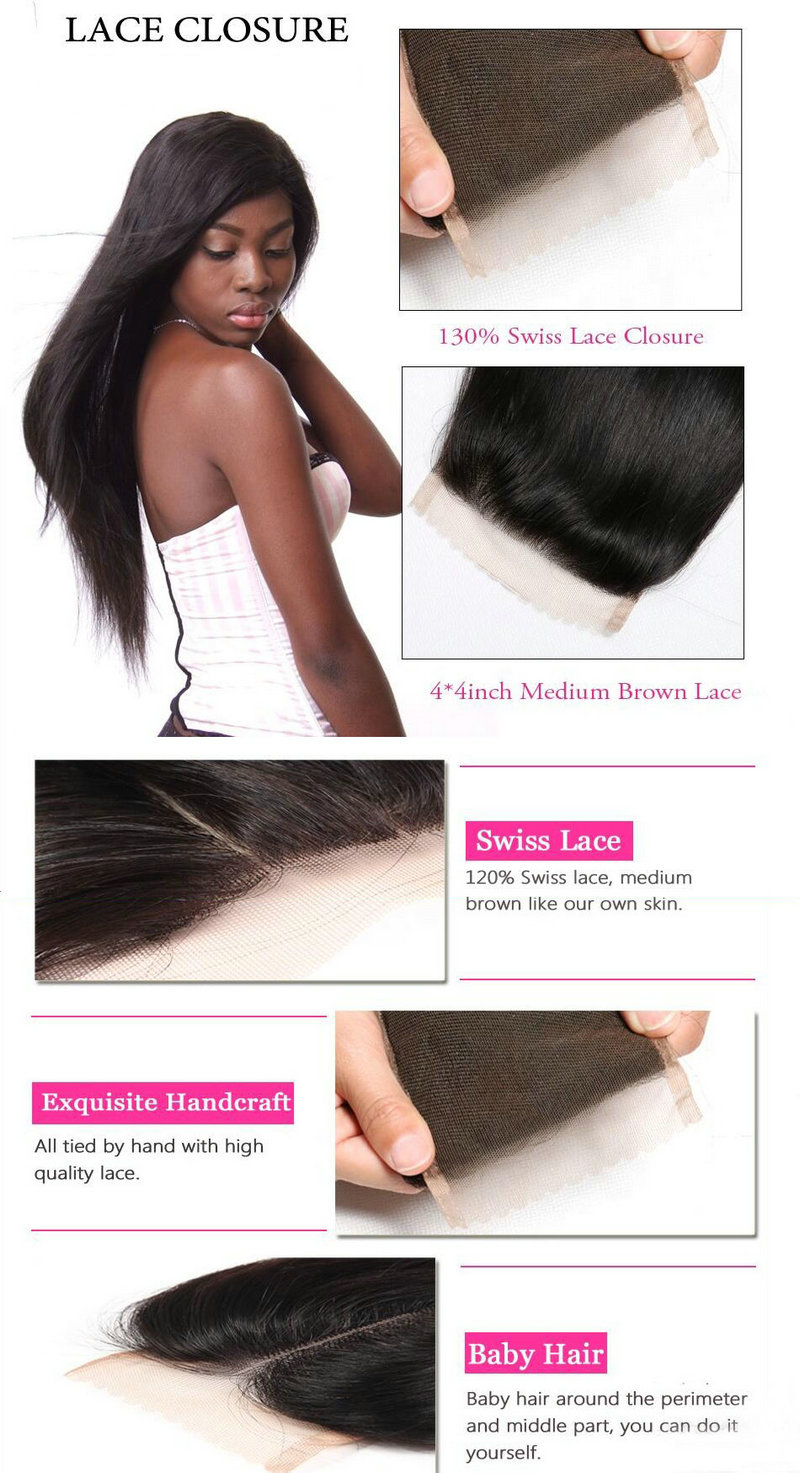 Factory Price Hot Sale brazilian silk straight hair virgin human hair weaving with lace closure STW 4*4