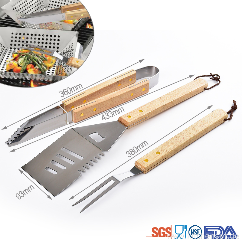 Multi-functional Wooden Handle BBQ Grilling Utensils