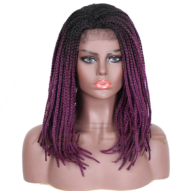 Aisi Hair Synthetic Braids Box Braids Lace Front Wig Long Straight Ombre Purple Glueless Lace Front Wigs For Black Women