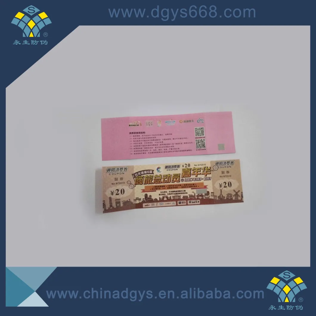 Custom Shopping Discount Ticket Security Printing with Barcode and Hot Stamping Hologram